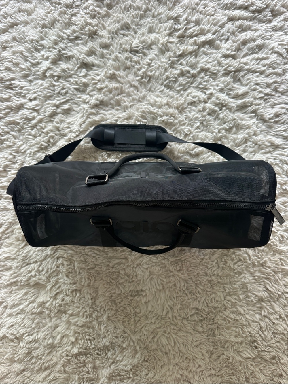 ALO Yoga Black Mesh Duffel with Shoulder Strap - Picture 8 of 9